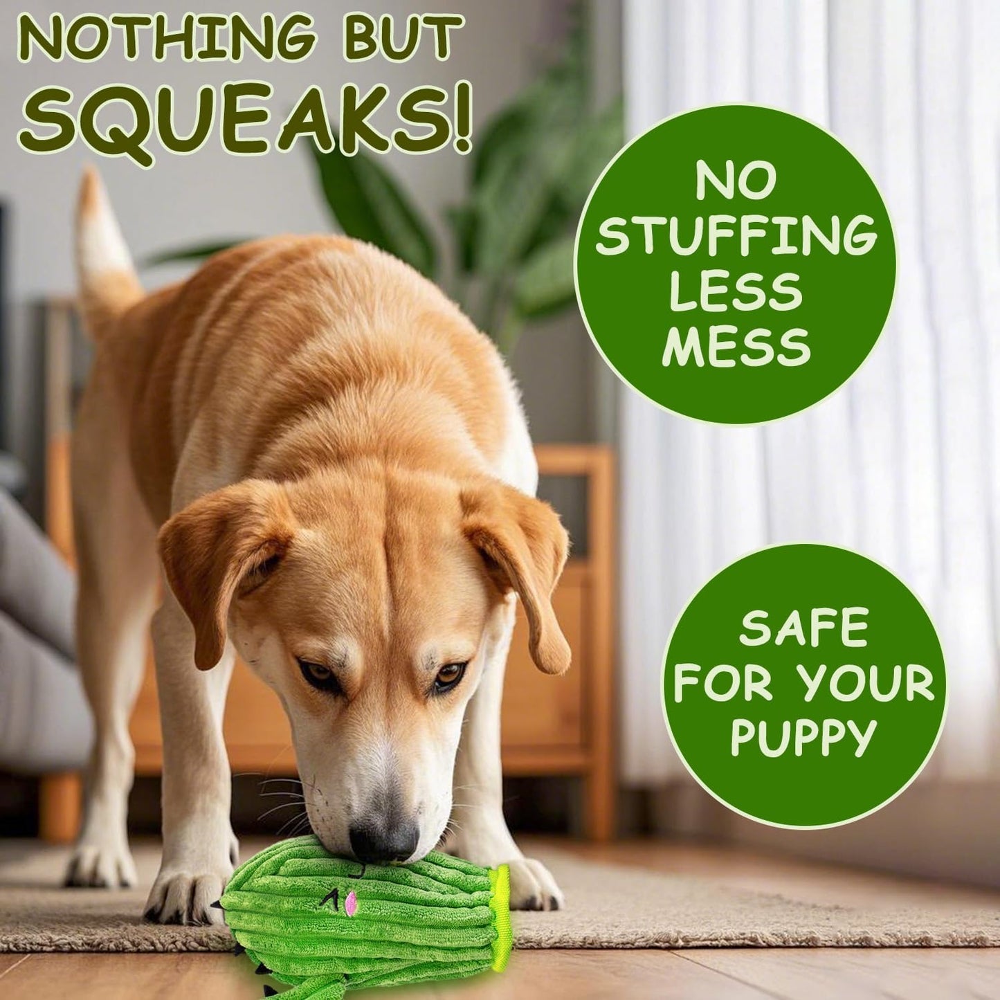No Stuffing 3 Pack Squeaky Dog Toys- 2 in 1 Interactive Plush Dog Toy- Cactus Shaped Rip and Reveal Toy for Puppies-Indoor & Outdoor Play Training & Toss & Play
