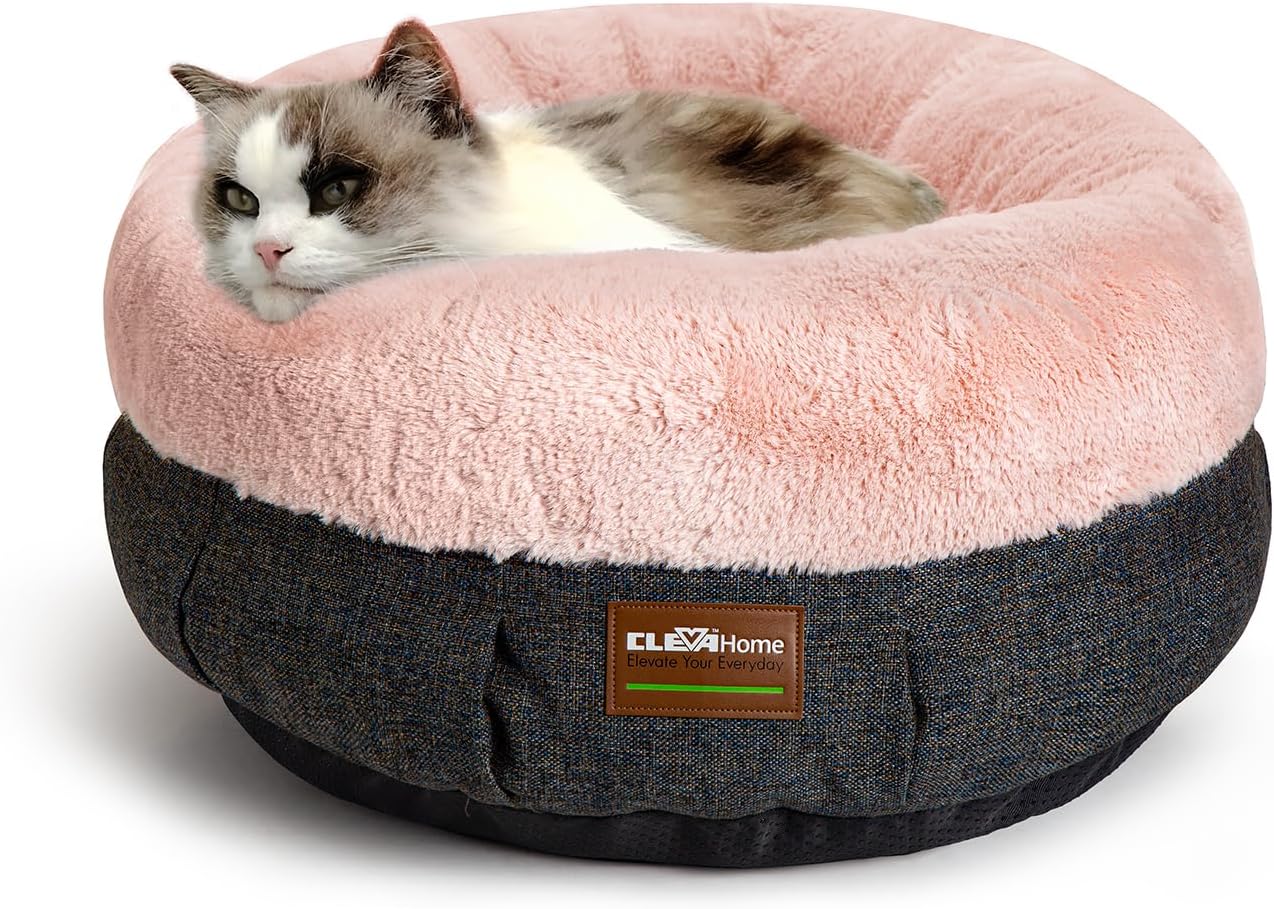 ClevaHome Cozy Cat Bed - Ultra-Soft Plush Pet Bed with Raised Sides and Anti-Slip Base, Comfortable Round Bed for Small Pets up to 11 lbs - Pet Explorer