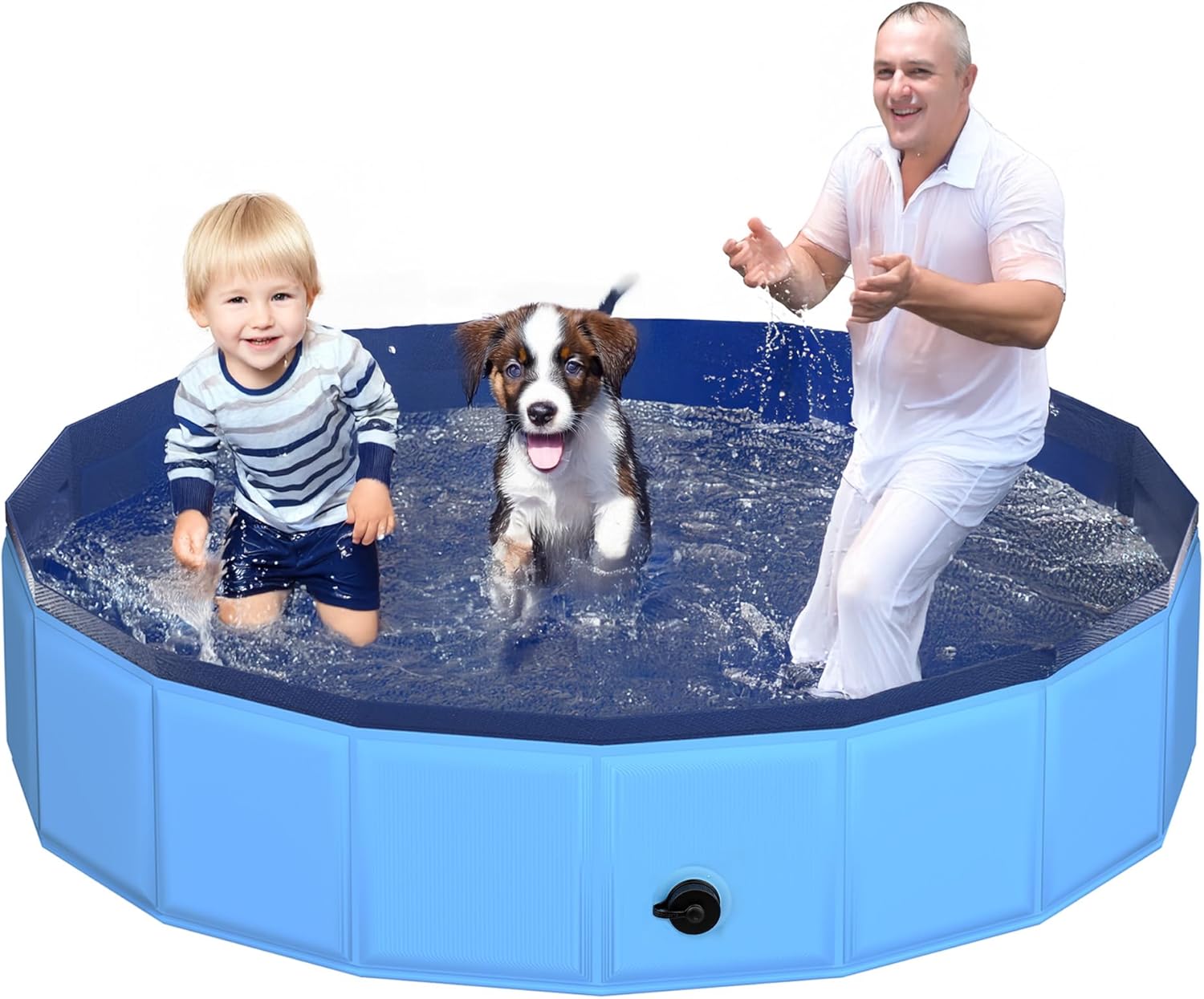 71" x 12" Foldable Dog Pool - Collapsible Hard Plastic Kiddie Pool for Dogs & Kids, Non-Slip Pet Bath Tub for Outdoor Backyard Use, Lightweight & Portable (Blue) - Pet Explorer