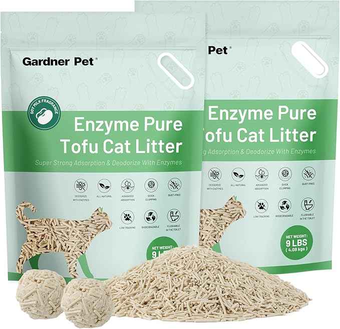 Gardner Pet Tofu Cat Litter, Cat Litter Flushable Clumping Cat Litter, Low Dust, Odor Control, Plant-Based Natural Kitten Litter with Fast Absorption & Low Tracking (9LBS*2)