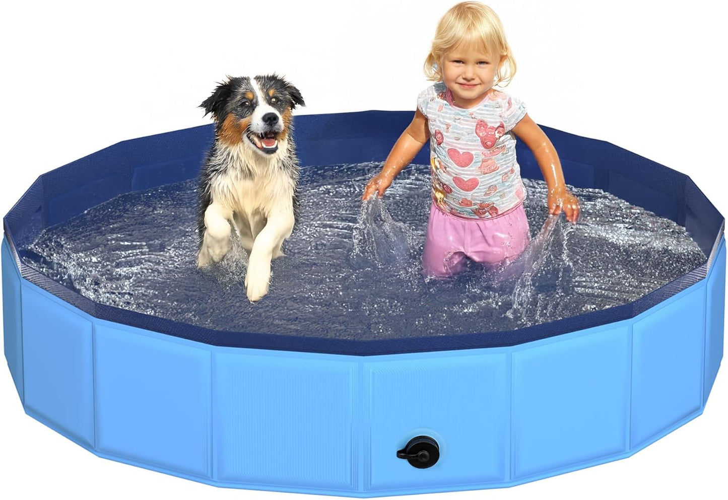 48" x 12" Foldable Dog Pool - Collapsible Hard Plastic Kiddie Pool for Dogs & Kids, Non-Slip Pet Bath Tub for Outdoor Backyard Use, Lightweight & Portable (Blue) - Pet Explorer