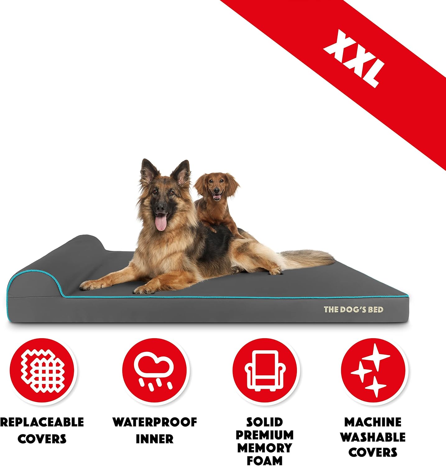 The Dog’s Bed Orthopedic Headrest Dog Bed XXL Grey/Blue 54x36, Memory Foam, Pain Relief for Arthritis, Hip & Elbow Dysplasia, Post Surgery, Lameness, Veterinary Approved, Waterproof Washable Cover - Pet Explorer
