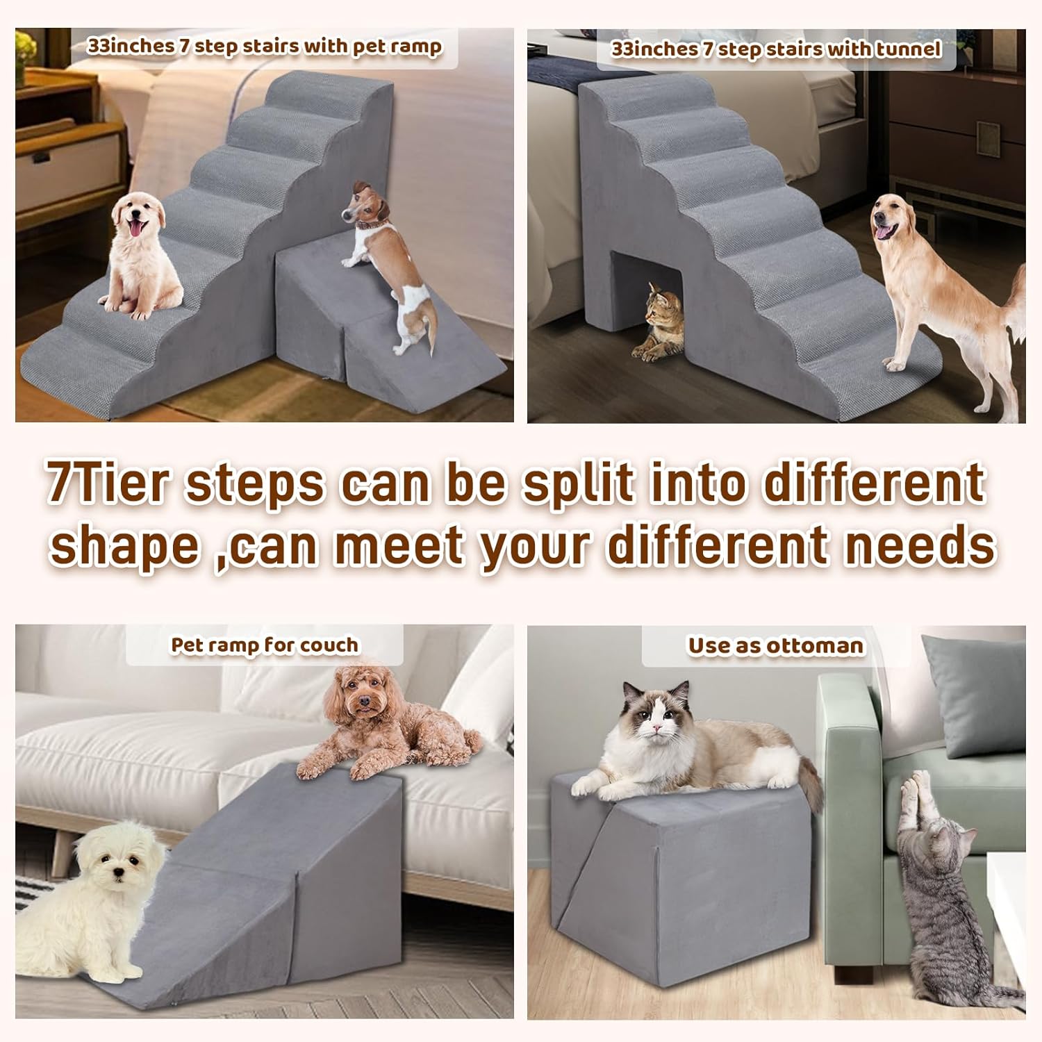 Dog Stairs & Steps for High Beds 30-36 inches High Tall, LitaiL 33inch 7 Steps Pet Stairs/Steps for High Beds Small Large Dogs, Non-Slip Dog Ramps/Ladder for Old Dogs/Cats - Pet Explorer