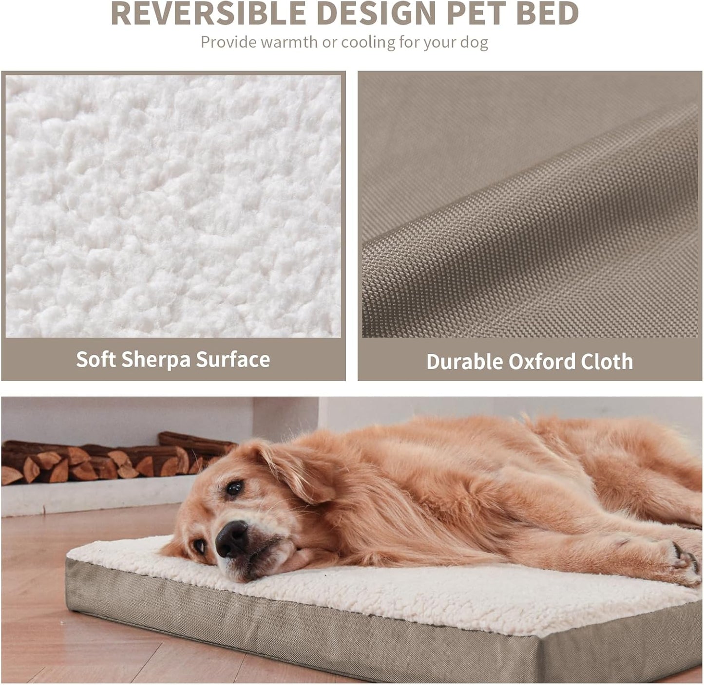 Medium Dog Bed for Medium/Small Dogs, Orthopedic Dog Beds with Removable Washable Waterproof Cover, Egg Crate Foam Pet Bed Mat, Khaki White