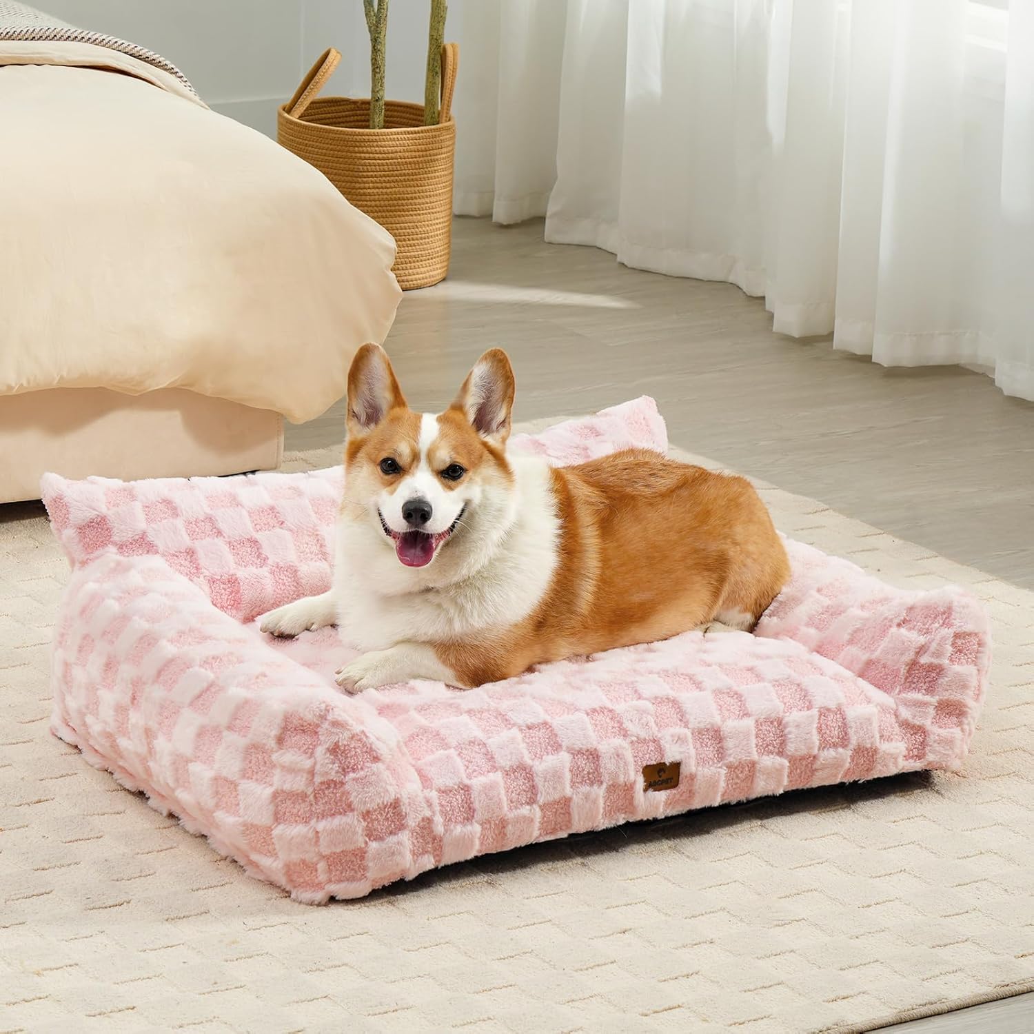 Large Dog Bed Sofa, Fluffy Pet Bed for Medium and Large Dogs, Supportive Dog Couch Sofa for Dogs, Pet Sofas with Washable Cover & Non-Slip, 38 inch, Pink - Pet Explorer