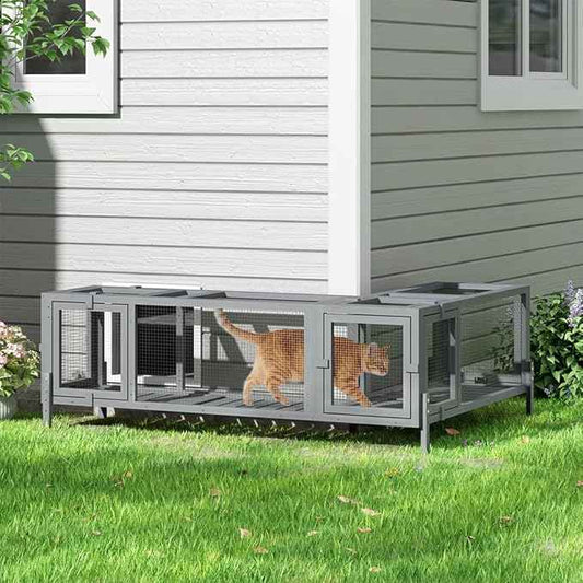 COZIWOW Wooden Cat Play Tunnel with Platforms – Configurable Window Catio, Multi-Combination Extendable Cat Run & Small Pet Play Enclosure for Indoor/Outdoor Use
