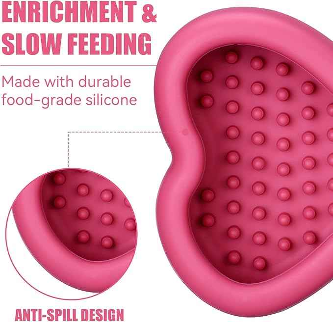 Lick Mat for Dogs, Animire Anti-Spilled Bow Tie Lick Bowls for Anxiety Relief, Silicone Slow Feeder Licking Pad with Suction Cups, Freezeable Dog Enrichment Toy for Boredom and Distraction(Rose,L)