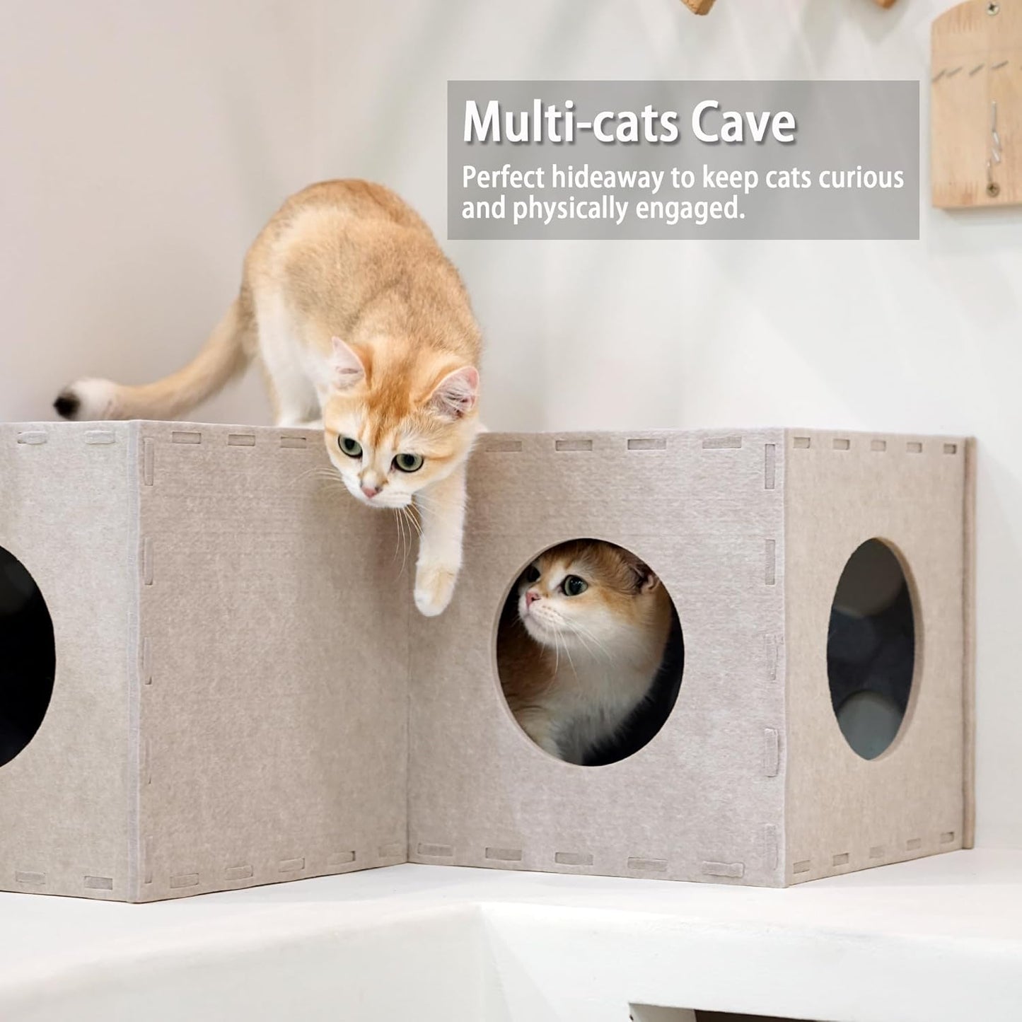 PETKARAY Cat Tunnel, Original Cat Hideaway Cave for Indoor Cats, Large Kitten Play Tubes and Tunnels, Soft Felt Cat Toy with Interactive Peek Hole - Pet Explorer