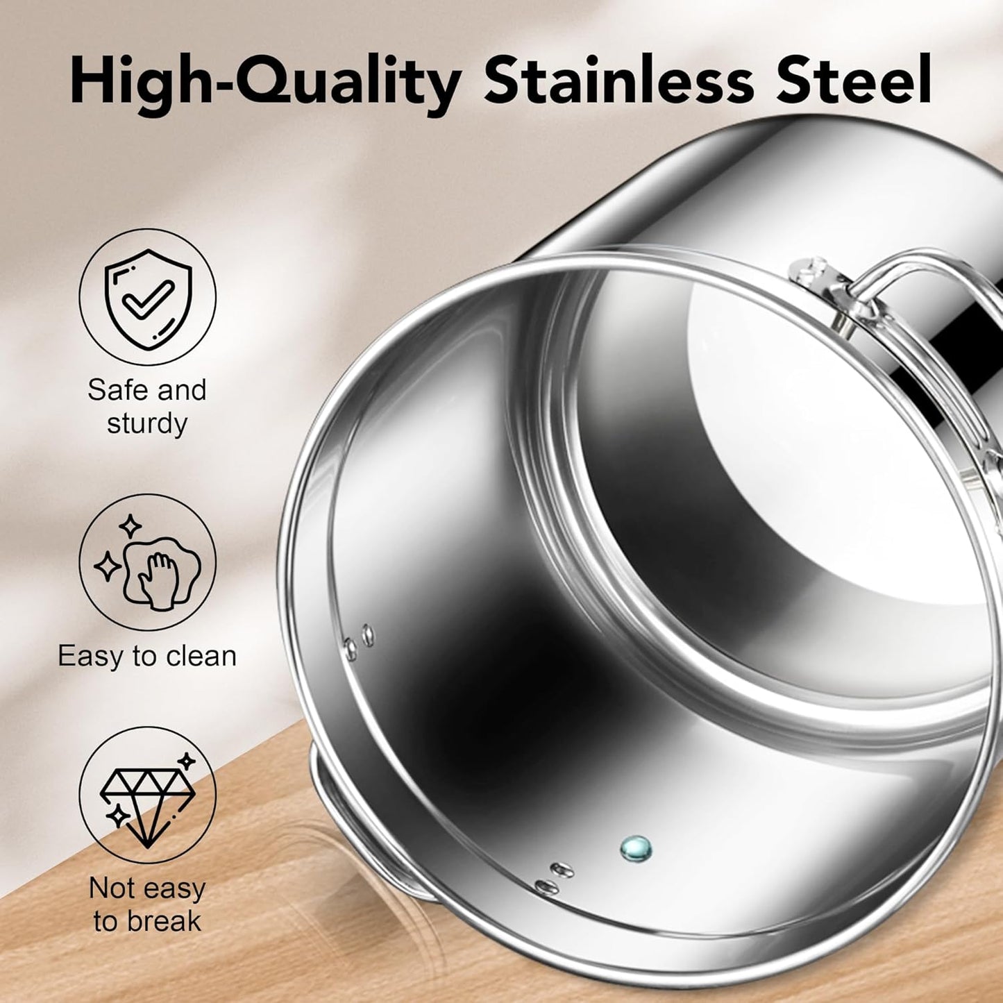 Dog Food Storage Containers, Large Stainless Steel Pet Food Storage Containers 20 lb / 9 kg to Keep Fresh, Metal Airtight Cat Food Containers With Scoop and 2 Small Containers