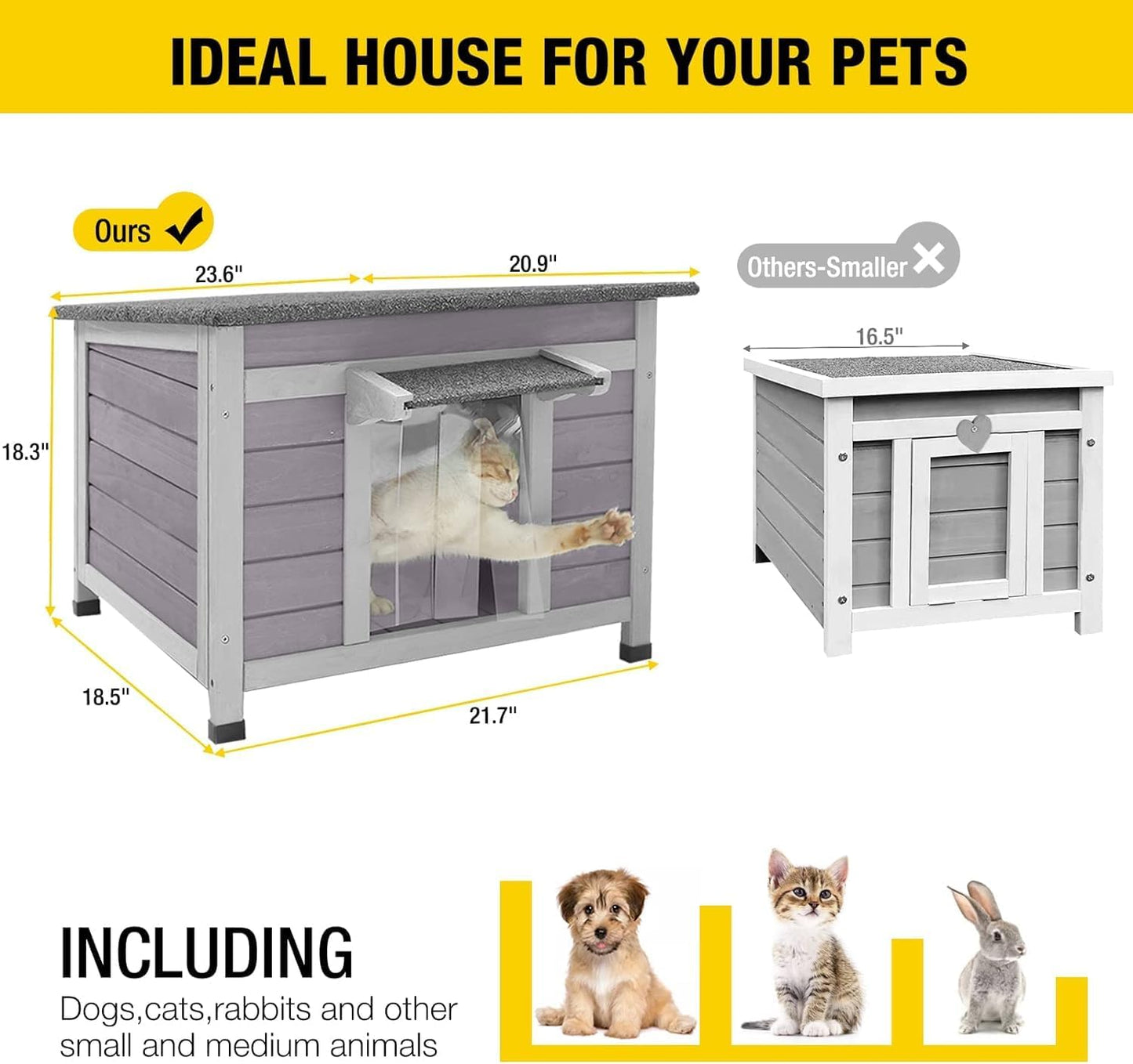 Aivituvin Cat House Waterproof Feral Kitty Shelter Outdoor Indoor Rabbit Hutch for Bunnies,Cats,Dogs and Other Small Animals,Asphalt Roof - Pet Explorer