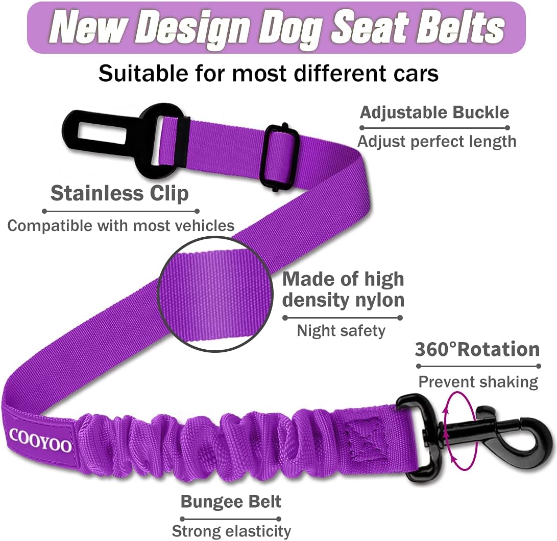 COOYOO Dog Seat Belt,Retractable Dog Car Harness Seat Belt for Car Adjustable Nylon Pet Safety Seat Belts Heavy Duty & Elastic Bungee Buffer - Pet Explorer