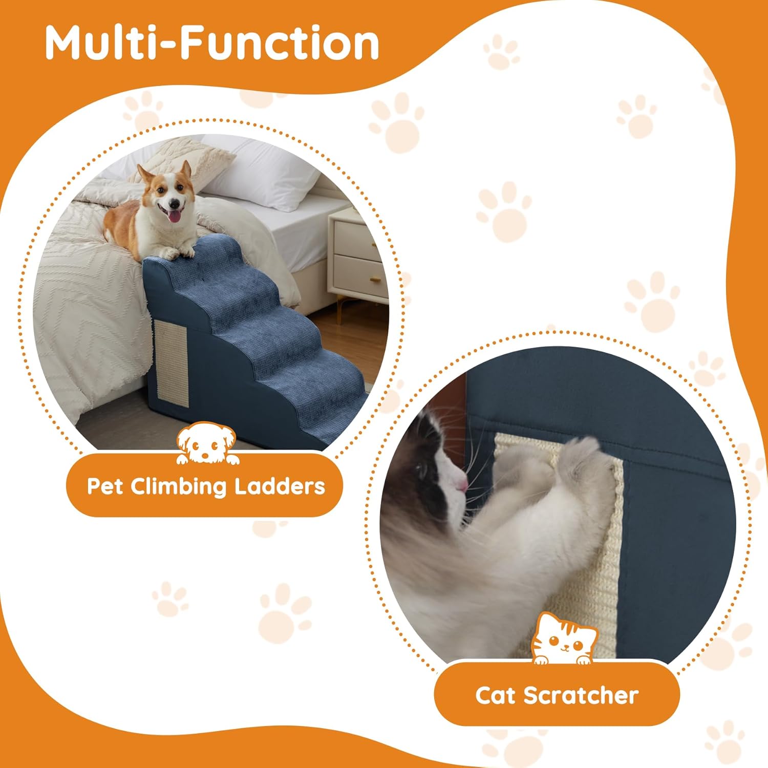 Navy Portable 2-Step Dog & Cat Step for Bed, Couch, Sofa & Chairs - Non-Slip, High Density Foam - Pet Explorer