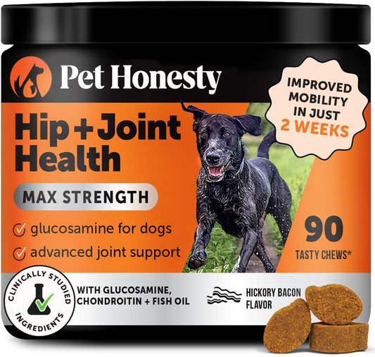 Hip & Joint Health Max Strength - Natural Joint Supplement for Dogs Chews - Glucosamine, Omega-3s, Chondroitin, Green Lipped Mussel - Help Improve Mobility, May Reduce Discomfort (90 ct) - Pet Explorer