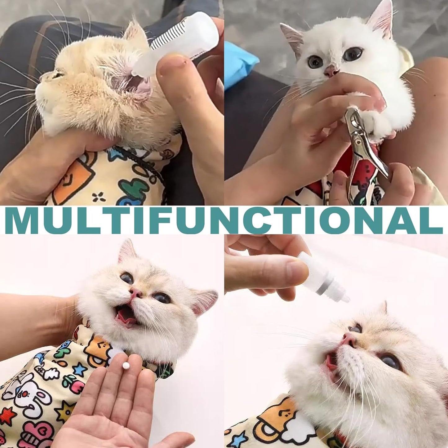 Cat Grooming Wrap, 2pcs [L] Cat Restraint Wrap for Nail Clipping, Ear Cleaning, and Teeth Brushing, Self-Adherent, Anti-Bite, Anti-Scratch, Anti Scratch, Pink+Yellow