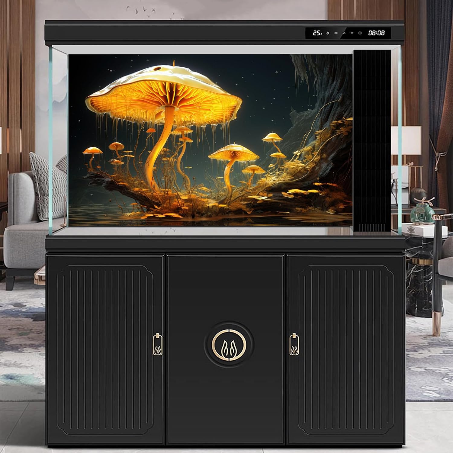 Fantasy Mushrooms Aquarium Background Fantasy Mushroom in Magical Enchanted Fairy Tale Stream Reptile Tank Enclosure Terrarium Backgrounds Mushroom Theme Landscape Fish Tank Backgrounds 30x18in - Pet Explorer
