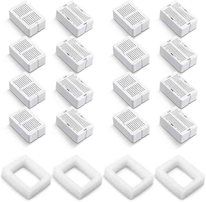 Pet Fountain Filters - 16 Carbon and 4 Foam Pre-Filters for Ceramic/Cupcake Pet Fountain