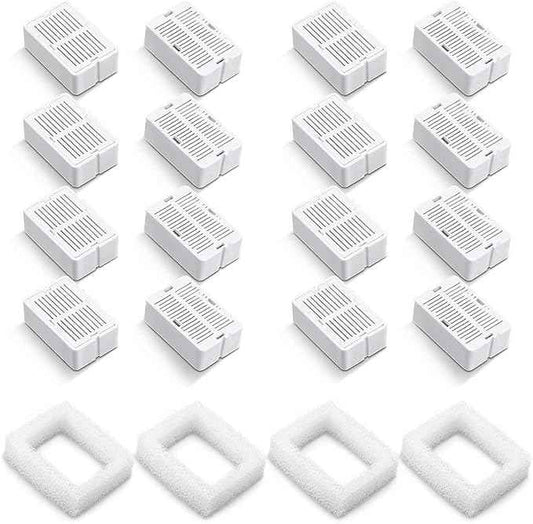 Pet Fountain Filters - 16 Carbon and 4 Foam Pre-Filters for Ceramic/Cupcake Pet Fountain