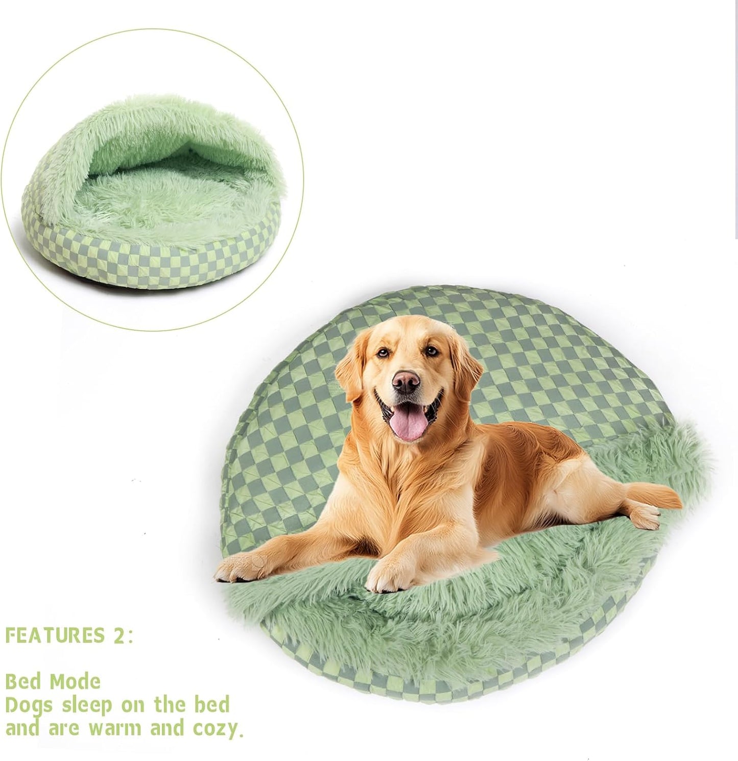 Cat Bed Hooded Plush Nest with Self-Warming Cozy Cave, Calming Anti-Anxiety Pet Bed for Indoor Cats & Small Dogs, Removable Washable Cover & Waterproof Bottom - Green - Pet Explorer