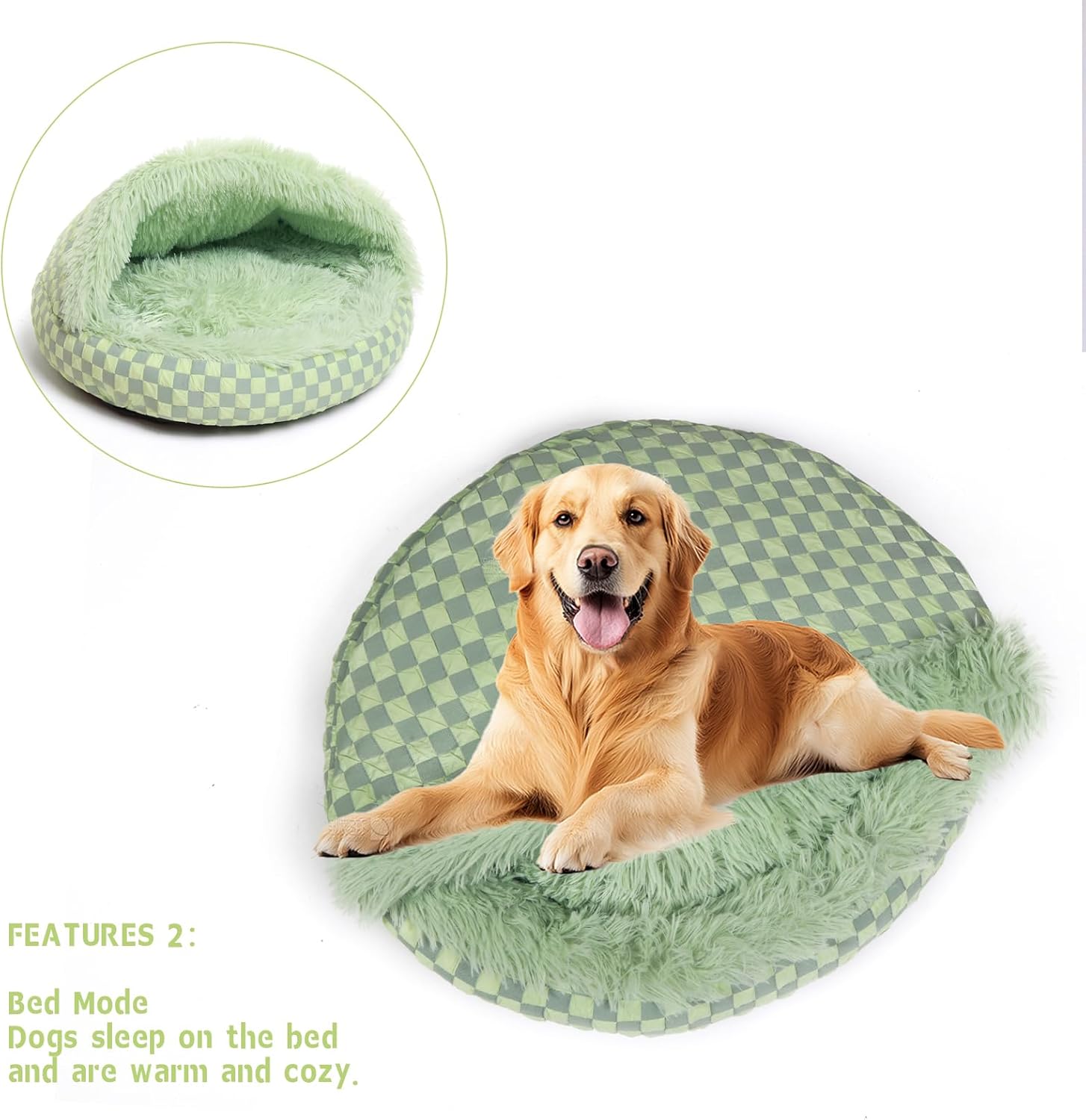 Cat Bed Hooded Plush Nest with Self-Warming Cozy Cave, Calming Anti-Anxiety Pet Bed for Indoor Cats & Small Dogs, Removable Washable Cover & Waterproof Bottom - Green - Pet Explorer