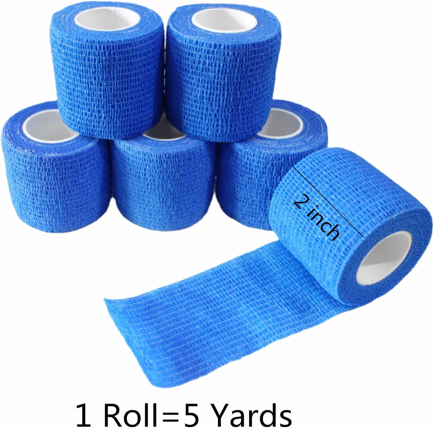 6 Pack 2" x 5 Yards Self Adhesive Bandage Wrap Breathable Cohesive Vet Wrap for Pets, Elastic Self-Adherent Tape for Sports, Wrist, Ankle (Blue) - Pet Explorer