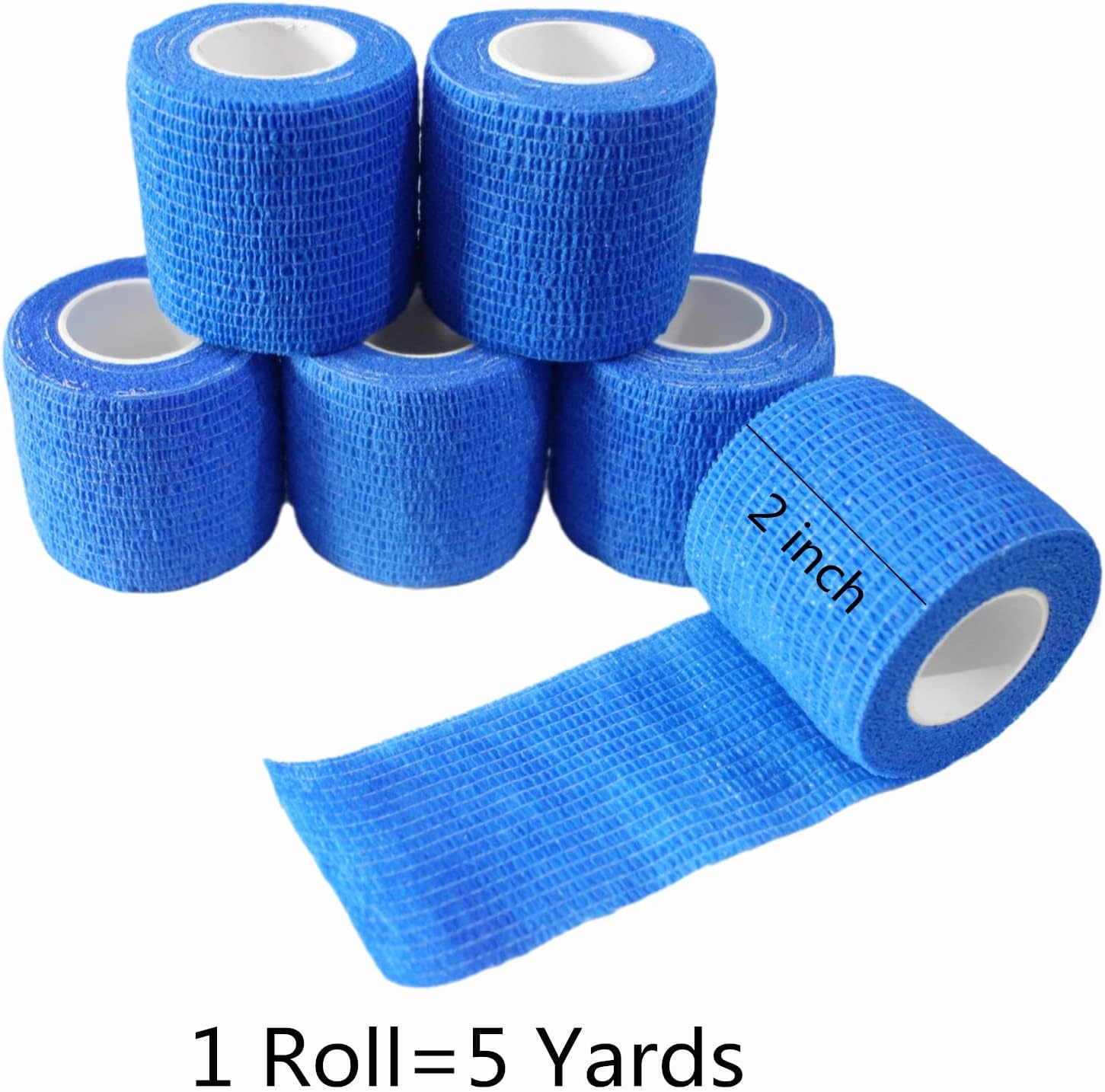 6 Pack 2" x 5 Yards Self Adhesive Bandage Wrap Breathable Cohesive Vet Wrap for Pets, Elastic Self-Adherent Tape for Sports, Wrist, Ankle (Blue) - Pet Explorer