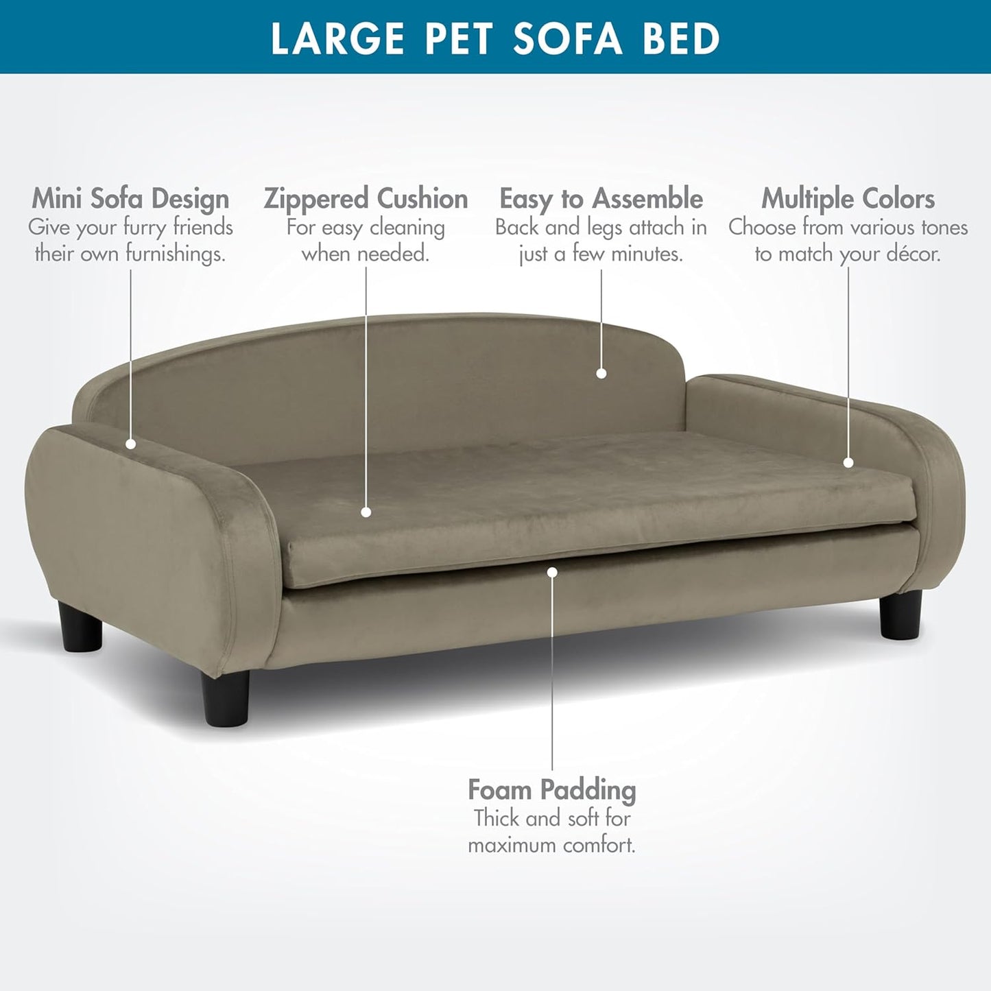 Paws & Purrs Multi-Cat Sofa Bed – 41.5″ Wide Elevated Pet Couch with 3″ Foam Mattress, Removable Machine-Washable Cover – Stylish Indoor Pet Furniture for Two or More Cats and Dogs, Ash - Pet Explorer