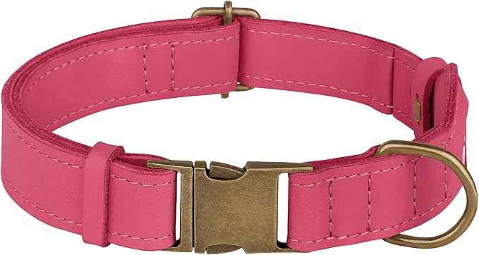 AirTag Dog Collar - Genuine Leather Dog Collar with Apple AirTag Holder and Metal Buckle - Smart GPS Tracking Pet Collars (Pink, XS, 9"-12" Neck Fit)