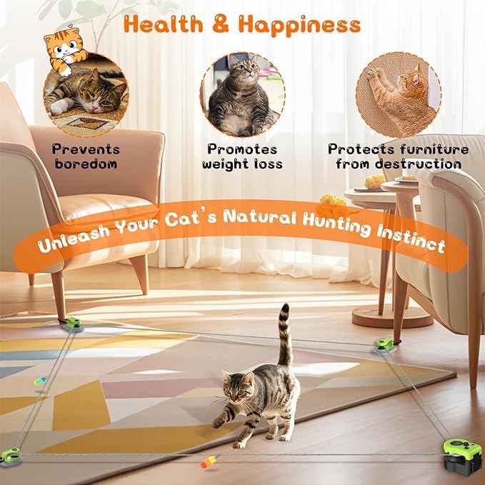 Interactive Cat Toy for Indoor - Automatic Cat Treadmill with Remote Control, 3 Speeds, Quiet Motor | Indoor Chase Hunting Feather Cat Gift for Fitness, Playtime & Energy Release (Green)