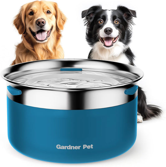 Gardner Pet Dog Bowls 1 Gallon (3.85L) Stainless Steel No Spill Dog Water Bowl, Slow Water Feeder Metal Bowls, Spill Proof Water Dispenser for Large Dogs, Promotes Healthy Hydration - Pet Explorer