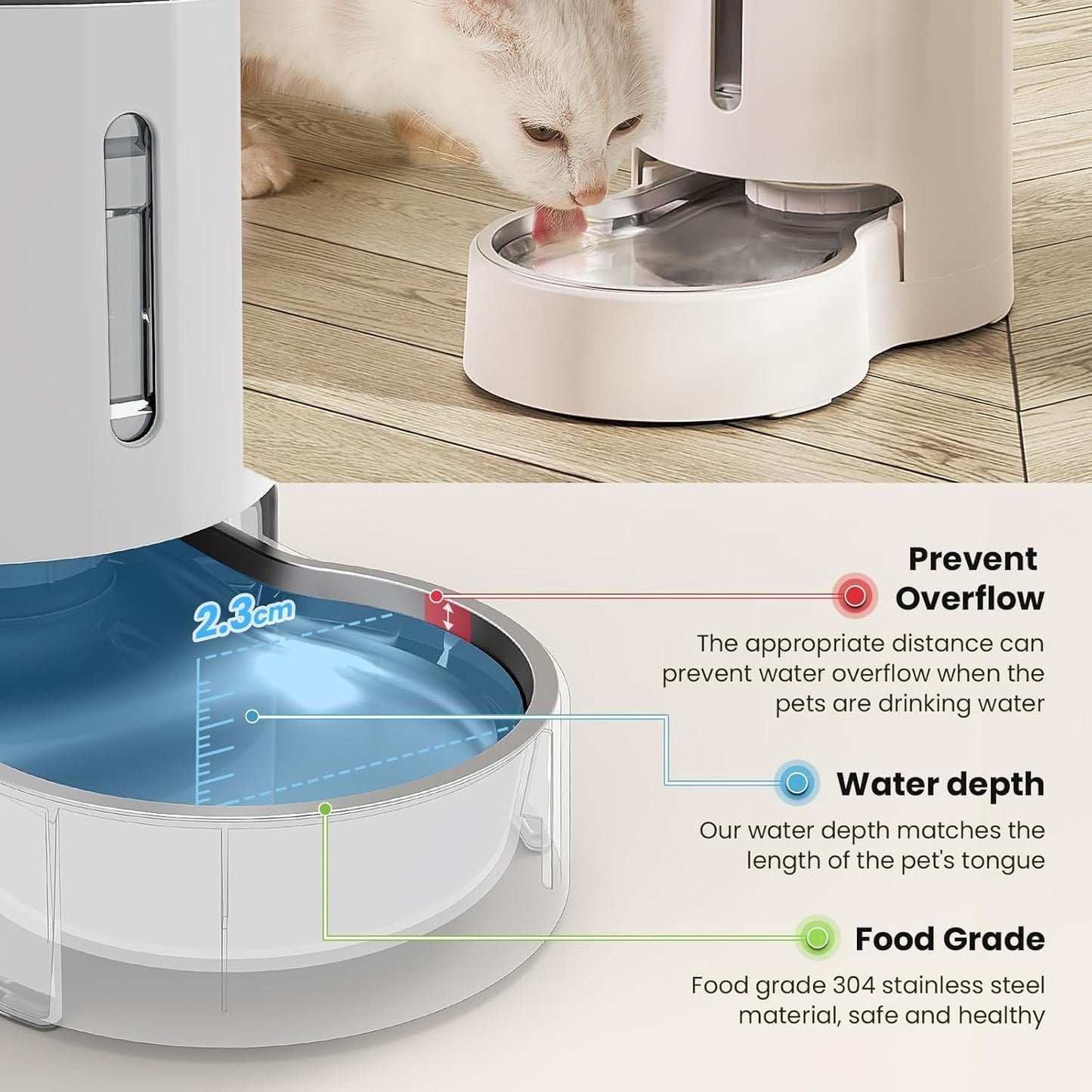 CZPET Automatic 4L/135Oz/1Gal Cat Water Dispenser with Stainless Steel Bowl, Gravity Waterer for Small Medium Dog Puppy Kitten (White) - Pet Explorer