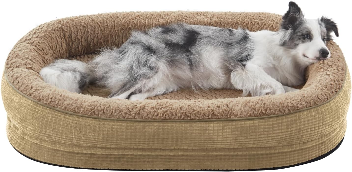 JOEJOY Orthopedic Dog Beds Large Sized Dog, Egg-Crate Memory Foam Pet Couch Bed with Bolster Sides, Waterproof Lining, Removable Washable Cover & Non-Slip Bottom, Light Brown - Pet Explorer