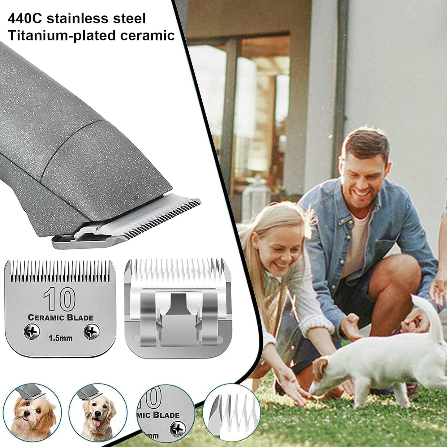 7Pack 10 Blades Dog Grooming Replacement Blades Compatible with Andis Pet Clipper/Oster A5/Wahl KM Series Dog Clipper,Ceramic Blade & Stainless Steel Blade (#10+30+40+3FC+4FC+5FC+7FC) - Pet Explorer