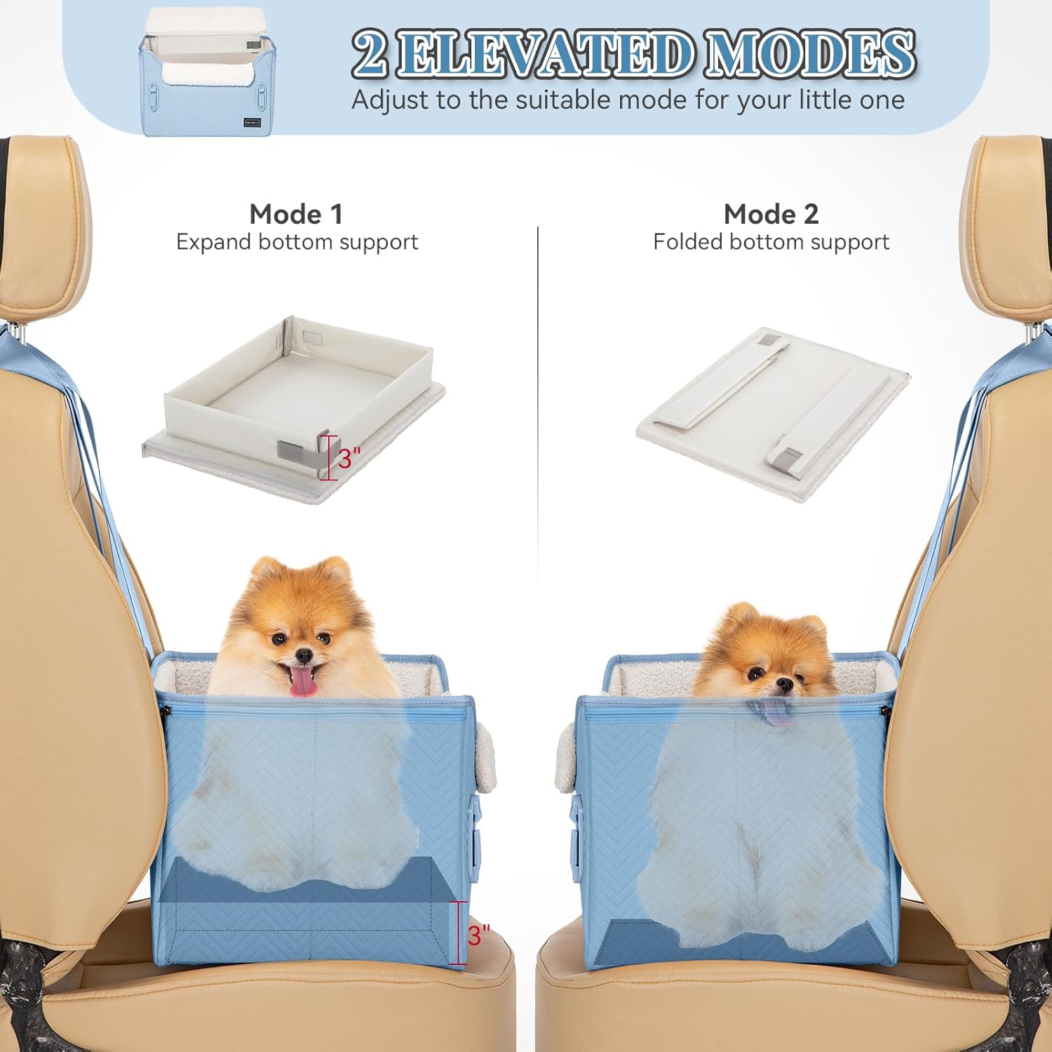 PETSFIT Dog Car Seat Medium Sized Dog, Stable Small Dog Car Seat for Car with Clip-On Leash, Fleece Liner Suitable for Small Pets Up to 25lbs (Blue) - Pet Explorer