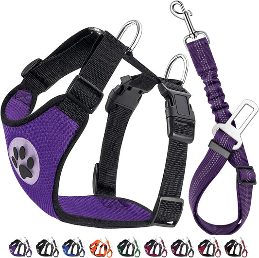 Lukovee Dog Seat Belt for Car, Adjustable Dog Car Harness for Large Medium Small Dogs, Soft Padded & Breathable Mesh Dog Seatbelt with Car Vehicle Connector Strap (Purple,Small) - Pet Explorer