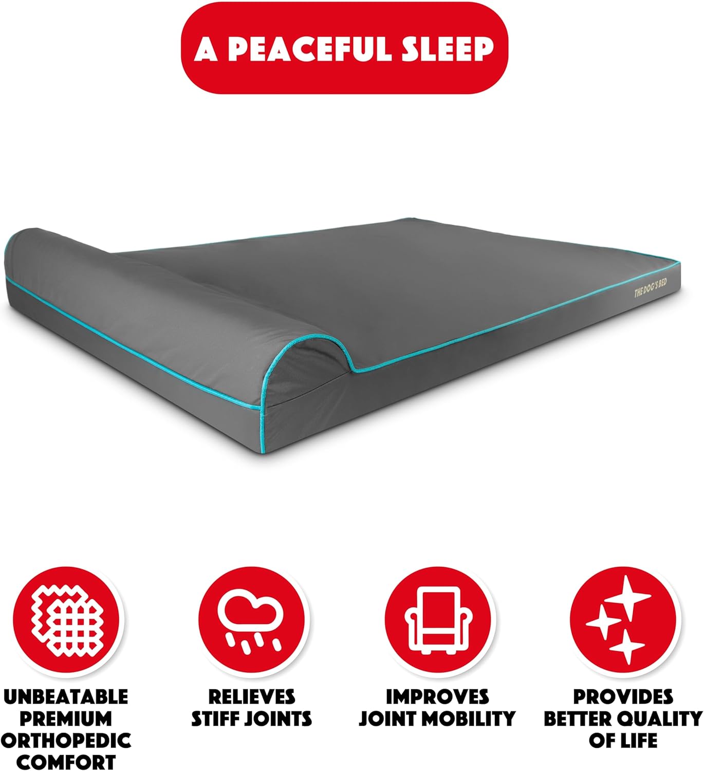 The Dog’s Bed Orthopedic Headrest Dog Bed XXXL Grey/Blue 64x44, Memory Foam, Pain Relief for Arthritis, Hip & Elbow Dysplasia, Post Surgery, Lameness, Veterinary Approved, Waterproof Washable Cover - Pet Explorer
