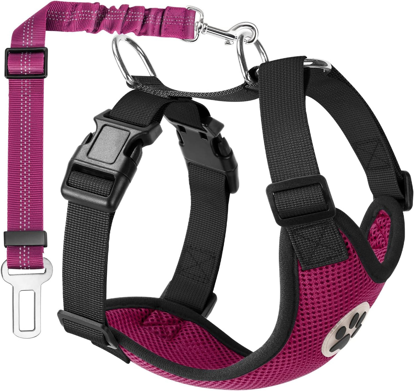 Lukovee Dog Seat Belt for Car, Adjustable Dog Car Harness for Large Medium Small Dogs, Soft Padded & Breathable Mesh Dog Seatbelt with Car Vehicle Connector Strap (Rose Red,Large) - Pet Explorer