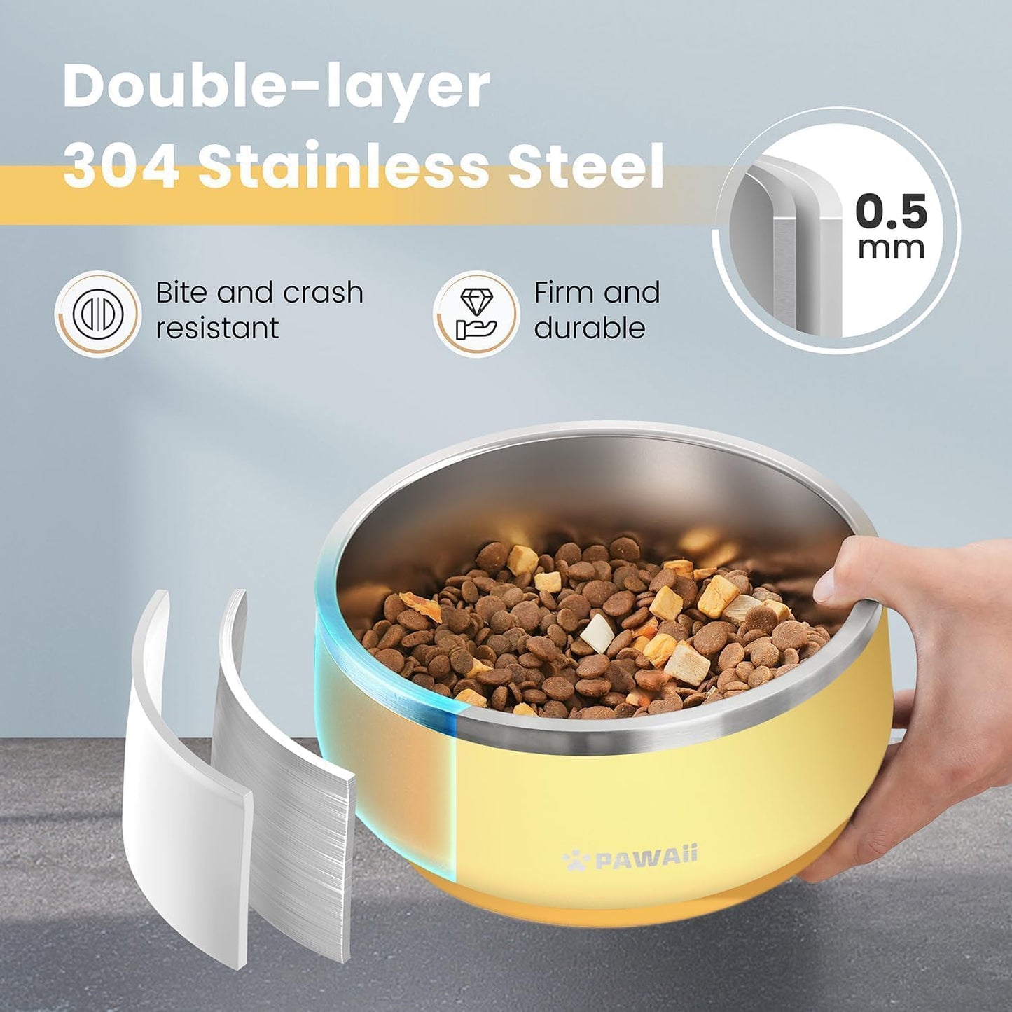 Pawaii Insulated Stainless Steel Dog Bowl with Non-Slip Base & Double Wall Design, ID Tag Included - 68oz Durable Dishwasher Safe Bowl for All Dogs - Pet Explorer
