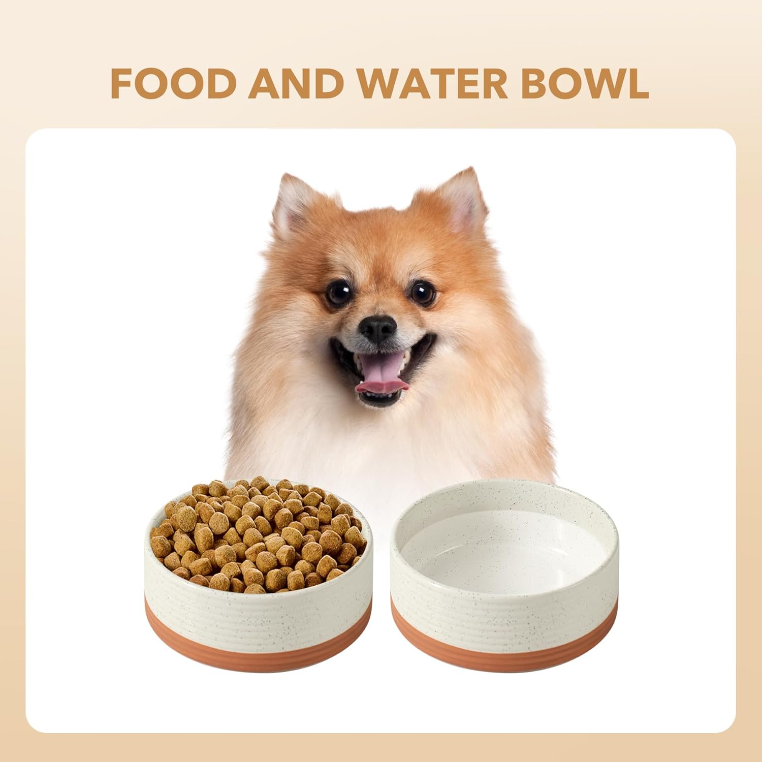 Ceramic 6.1inch Dog Bowl for Small Breed Dogs, Anti-Slip and Weighted Pet Food and Water Dishes(Single Bowl, Vanilla White) - Pet Explorer