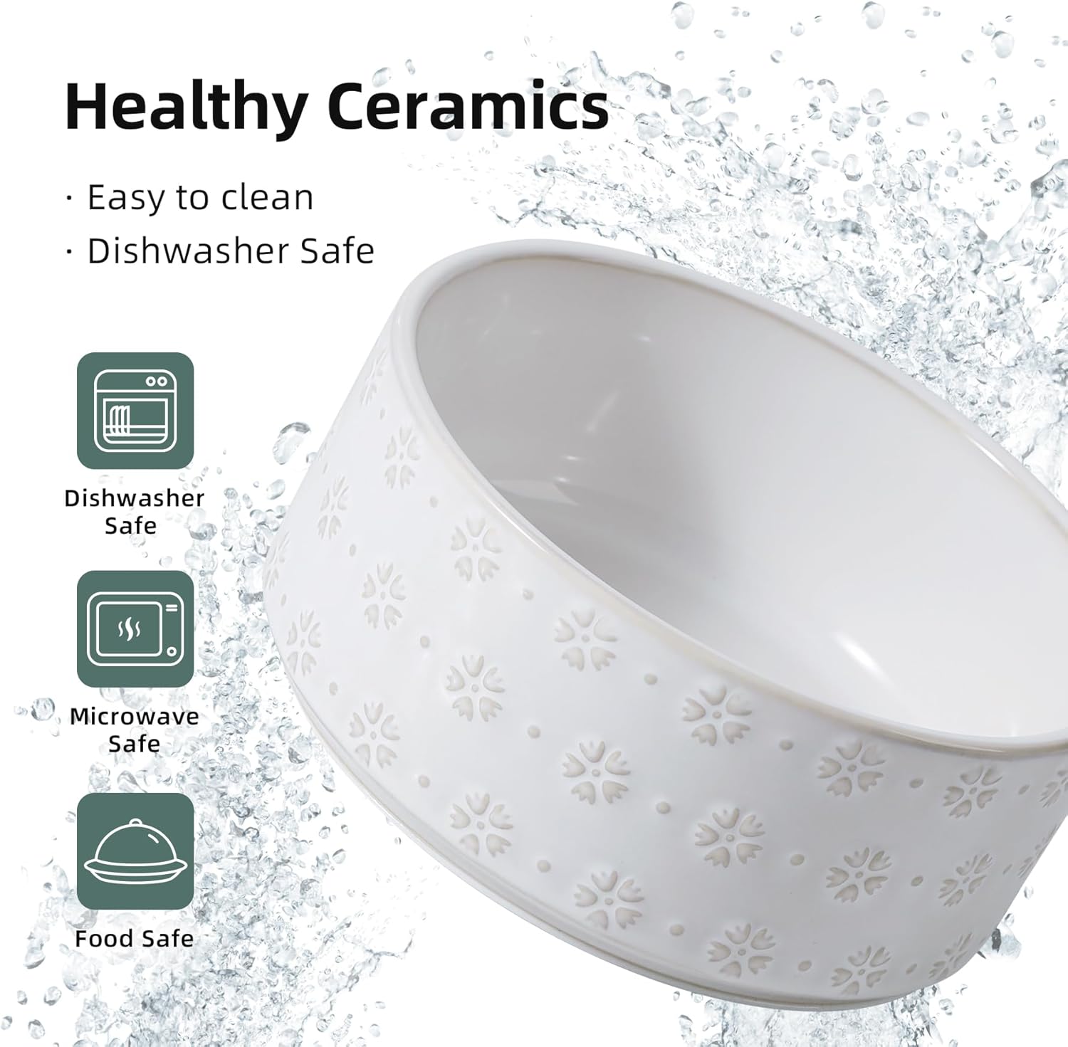 7.3inch Ceramic Dog Bowl, Food and Water Bowl for Medium Breed Dog, Pet Bowl for Replacement (Single Bowl, Arctic White) - Pet Explorer