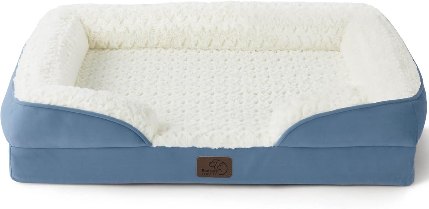 Bedsure Orthopedic Dog Bed Medium Size Dogs - Washable Medium Dog Cat Bed Waterproof, Comfort Pet Couch Sofa with Washable Removable Cover, Pets Bed with Nonskid Bottom, Plush-Faded Denim, 28" - Pet Explorer
