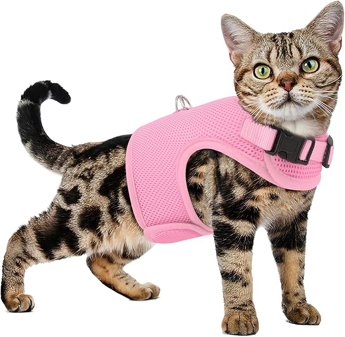 Athena Collection Adjustable Cat Harness with Velcro, Portable Small Sized Cat Vest Harness Breathable Comfy Escape Proof Cat Kitten Harness Pet Supplies for Outdoor Walking, Training, Pink