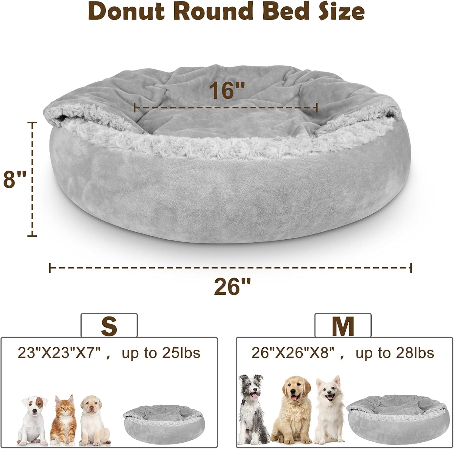 JOEJOY Dog Beds for Small Medium Dogs, Cozy Cuddler Luxury Puppy Pet Bed with Blanket Attached, Donut Round Calming Anti-Anxiety Dog Burrow Cave Bed - Anti-Slip Bottom and Machine Washable 26 inch - Pet Explorer