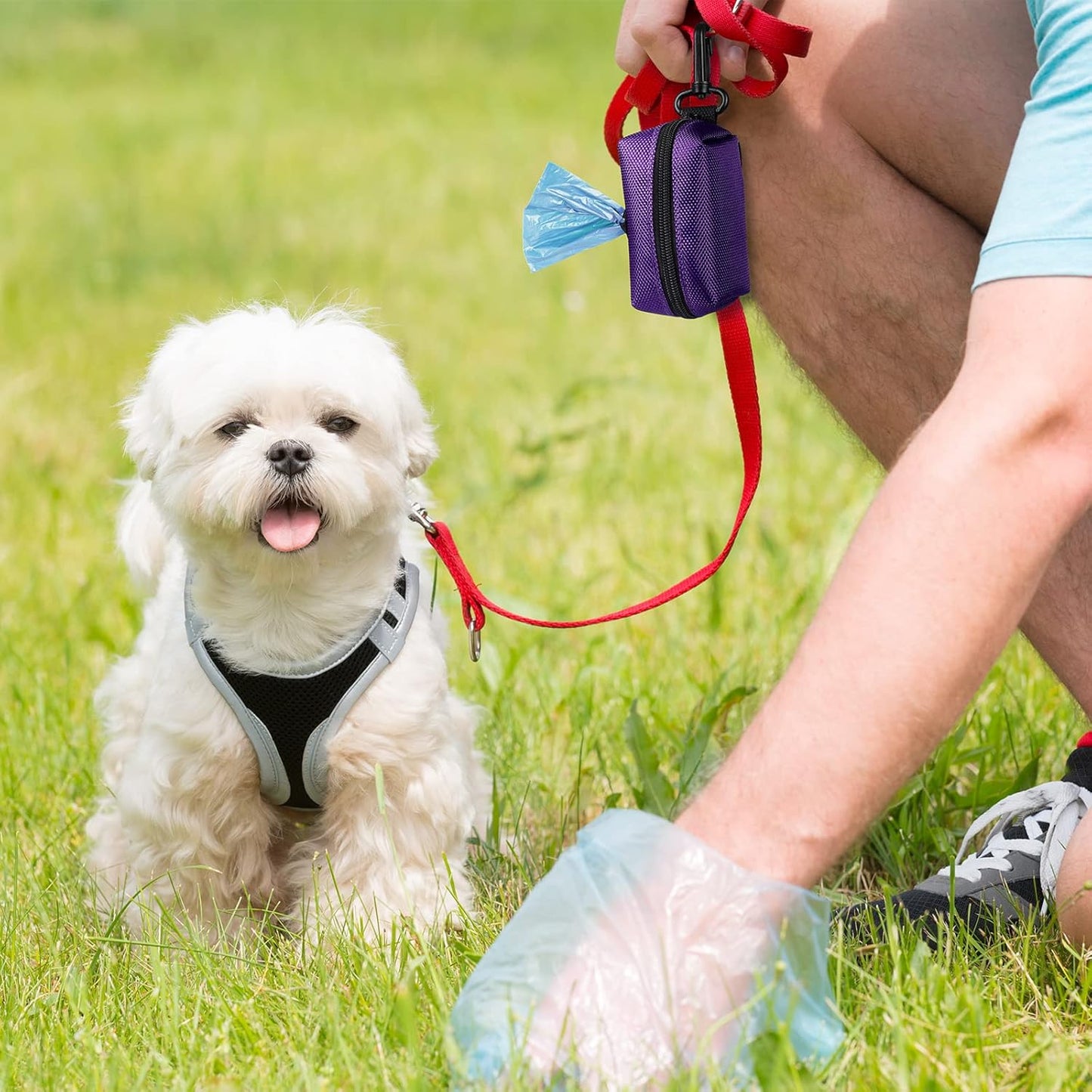 Dog Waste Bag Dispenser Pet Poop Bags Holder for Doggie Waste Bags Dispensers Soft Fabric Zipper Small Doggy Puppy Pouch for Leash Accessory Attachment with Carrier,Purple - Pet Explorer