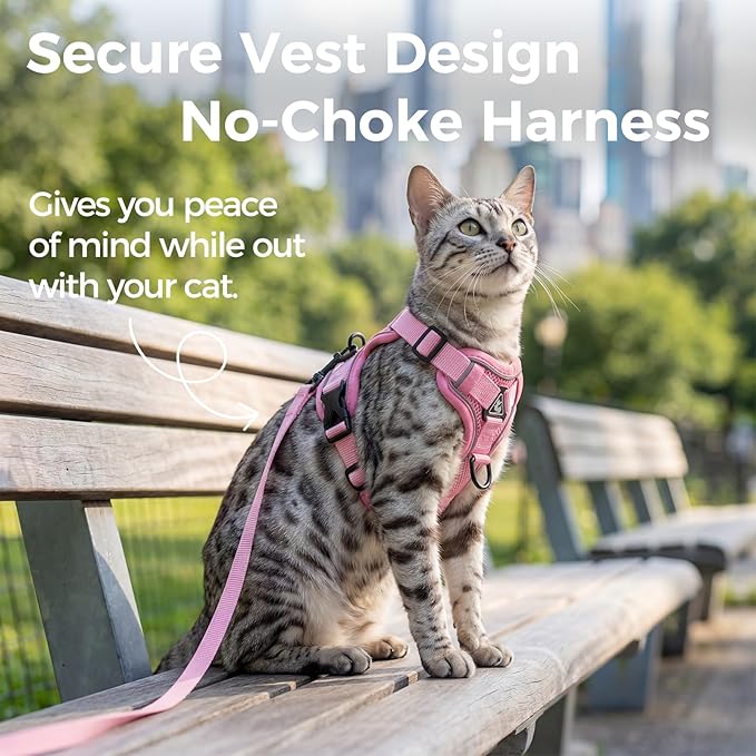 Cat Harness and Leash Set Escape Proof Tactical Extra Large Kitten Harness Emotional Support Cat Vest, Pink, XL