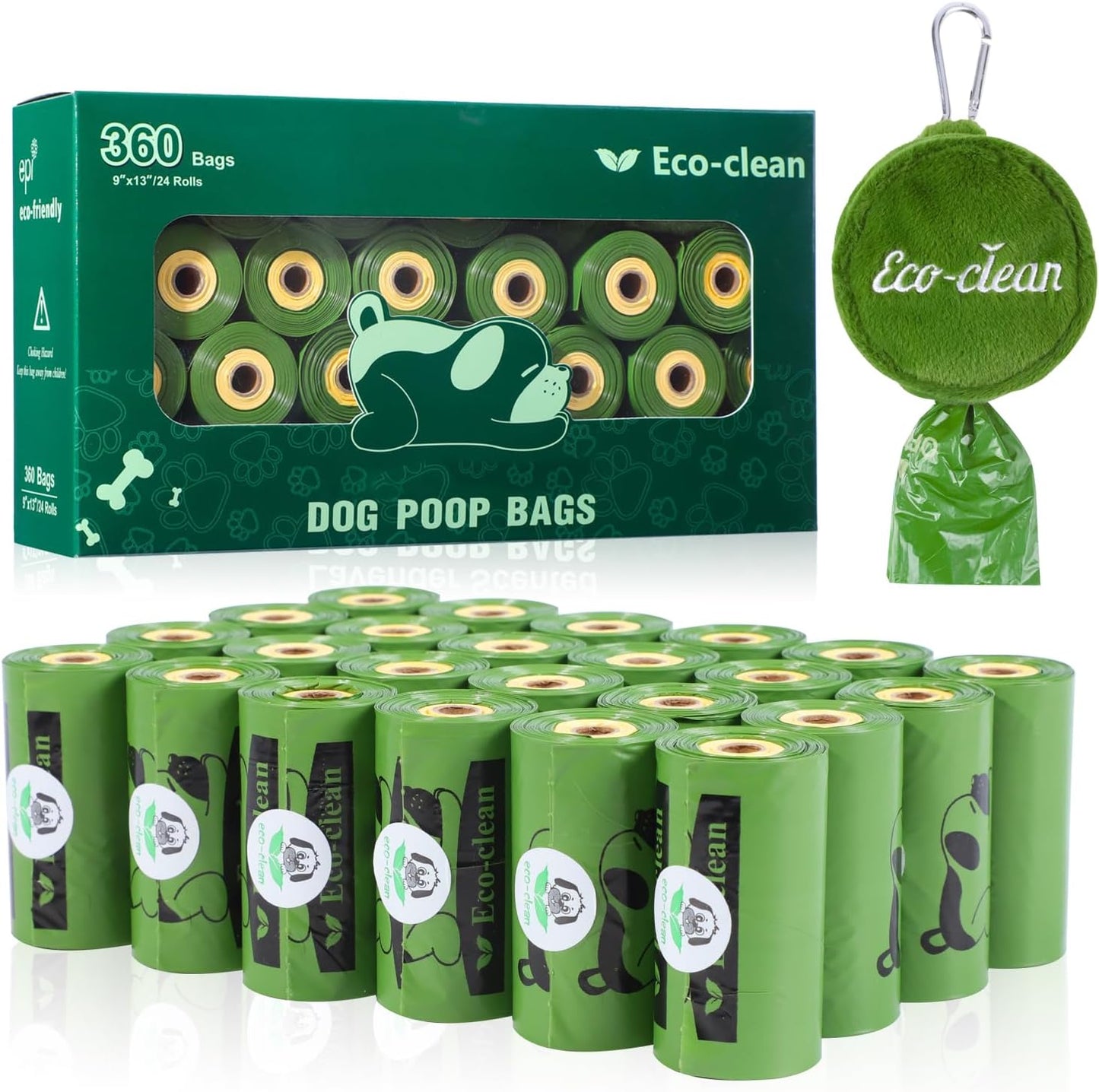 ECO-CLEAN Dog Poop Bags with 3 Bags Left Indicator - 360 Count Extra Thick and Leak Proof Pet Waste Bags with 1 dispenser, Unscented - Pet Explorer
