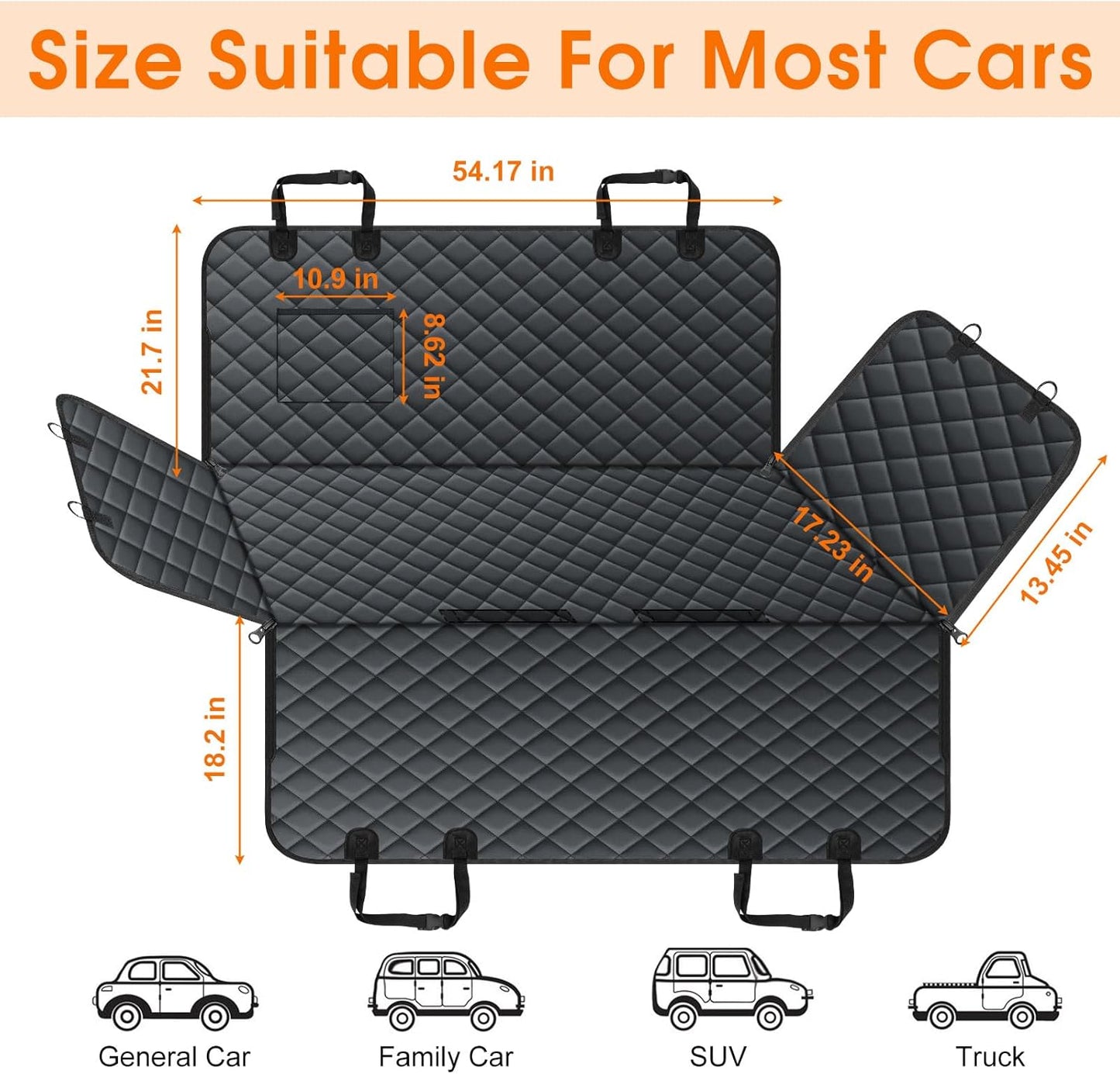 Waterproof Dog Car Seat Cover for Back Seat - Durable, Scratch Proof Pet Hammock with Nonslip Design & Storage Pockets, Fits Cars, SUVs, Trucks- S, Black - Pet Explorer