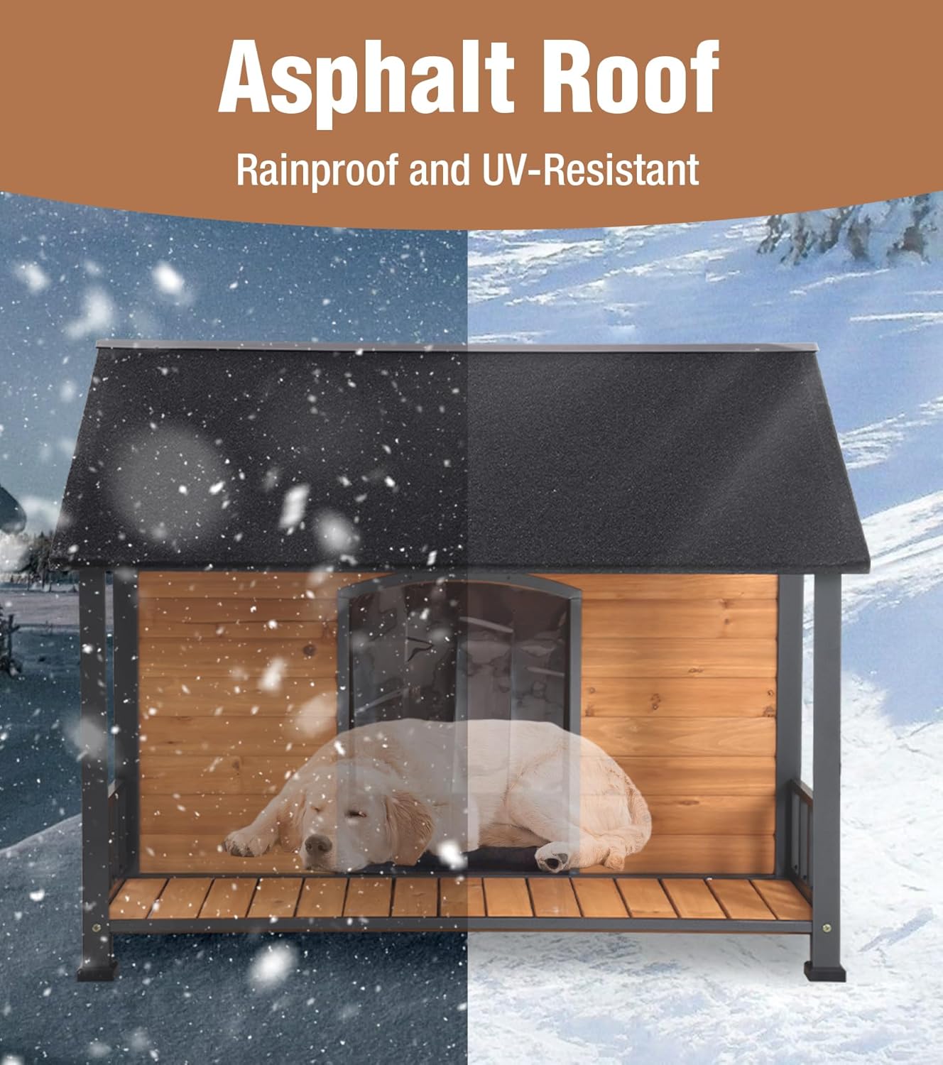 Extra Large Dog House Outdoor for Large Dogs, Insulated Dog House with Metal Frame, Waterproof Dog Shelter with Asphalt Roof, PVC Curtain & Multifunctional Patio, Indoor Outdoor Use - Pet Explorer