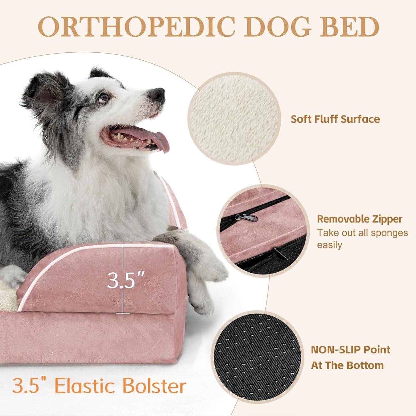 Comfort Expression Small Dog Beds Waterproof Orthopedic Foam Dog Sofa Beds for Medium Dogs Comfy Pet Bed with Washable Removable Cover & Non-Slip Bottom(Small,Pink) - Pet Explorer