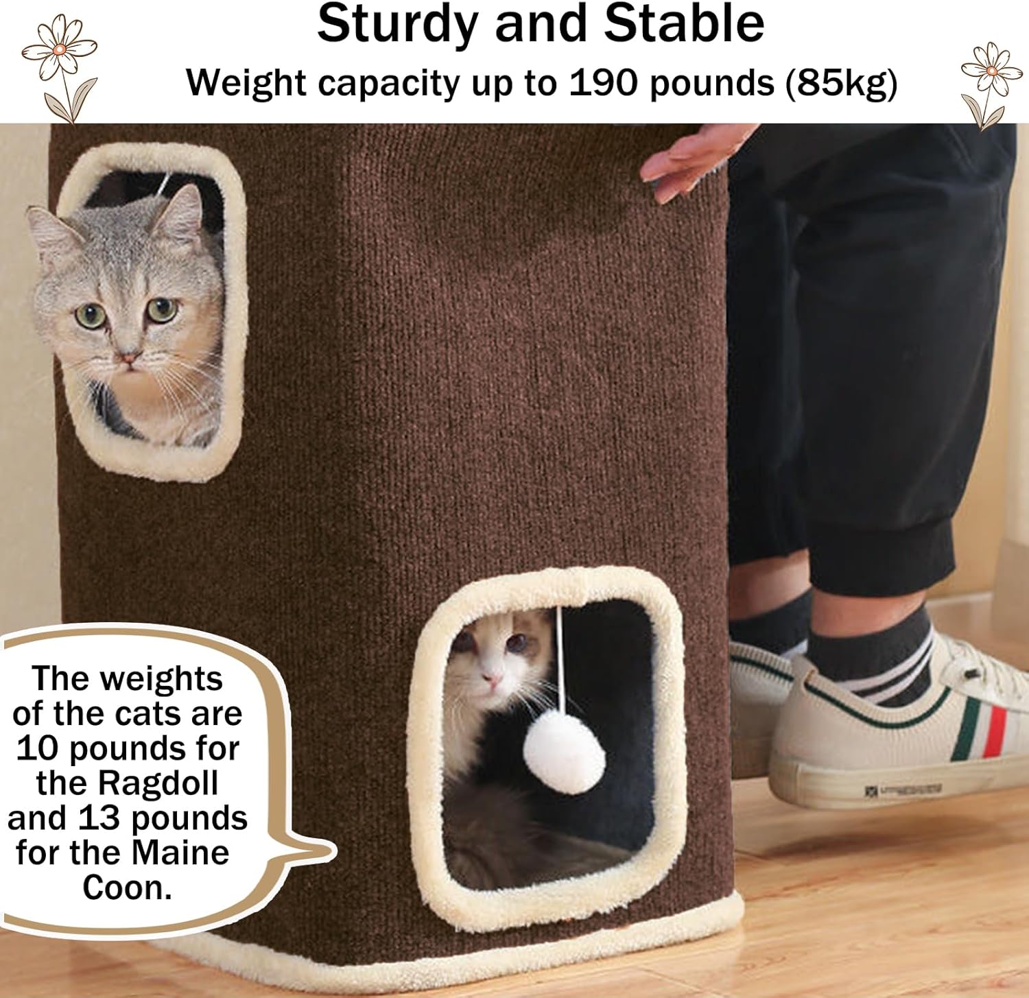 Cat House for Indoor Cats Beds, Multi-Level Cat Condo, Foldable Cave Bed Coffee, 2L - Pet Explorer
