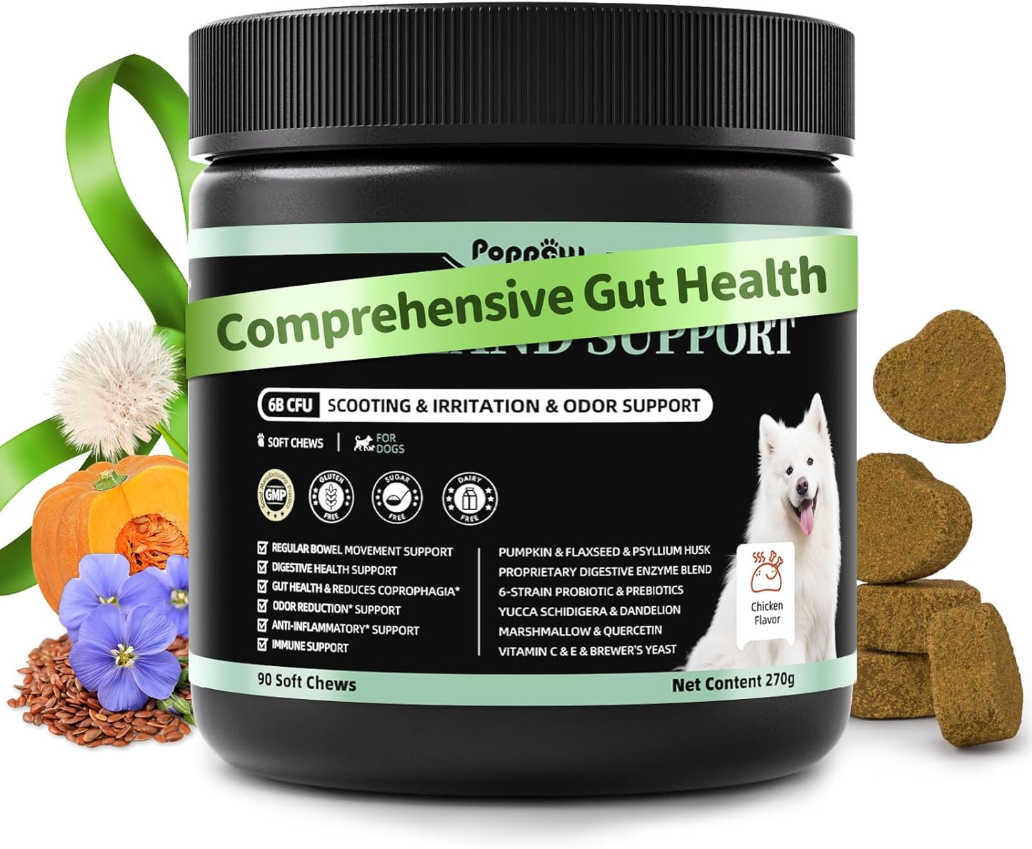 Premium Dog Digestive Enzymes and Probiotics with Pumpkin for Gut Health Support - Daily Chews for Digestion & Gas Relief - Chicken Flavor-90 Count - Pet Explorer